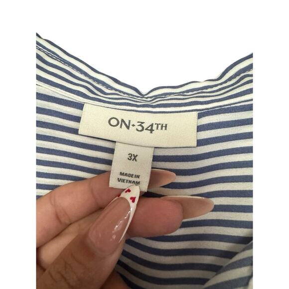 On 34th Women's Button-Front stripped Crepe Shirt Size 3X In Bijou Blue Combo. - Picture 6 of 14